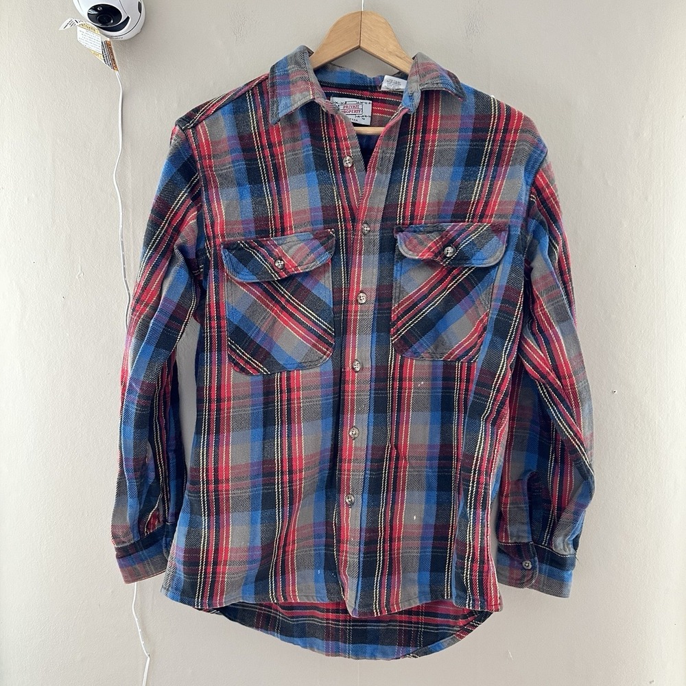 Private Property Mens Plaid Flannel Shirt USA Size M VTG Button Up Lumberjack 90